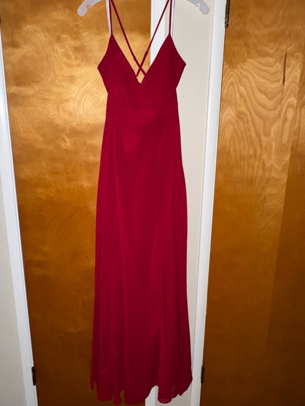 David's Bridal Crimson Strappy V-Neck Maxi Dress